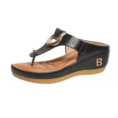 OrthoCare High Heel Thong Sandals With Metallic Decorations