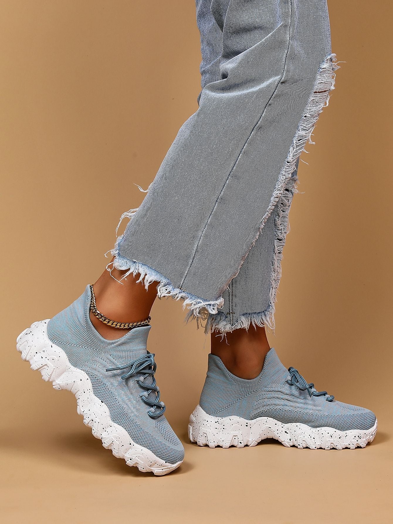 Orthopedic Chunky Sneakers – Breathable Knit Lace-Up Comfort Walking Shoes