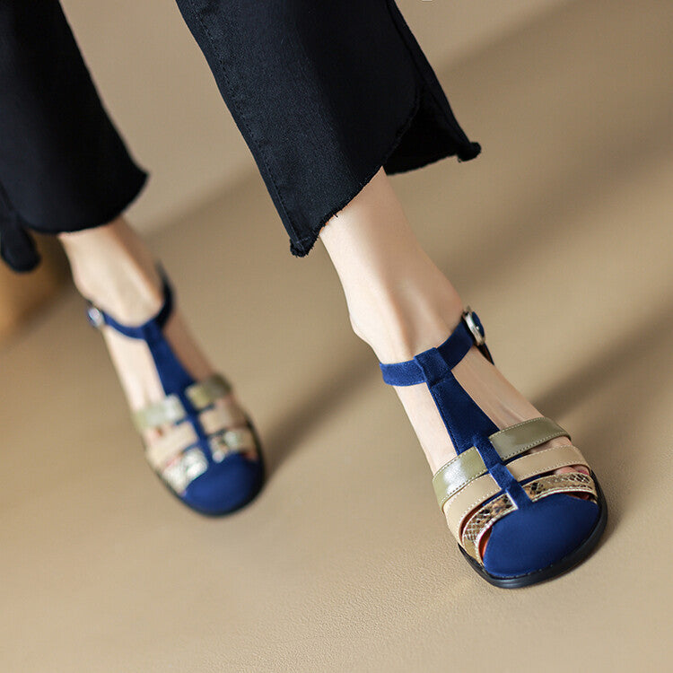 OrthoCare Elegant Leather Sandals With A Chunky Heel And A Single Buckle