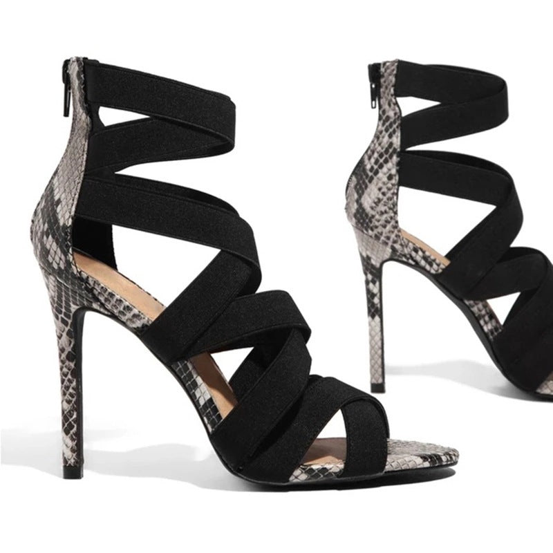 OrthoCare Snake Print Stiletto Sandals With Criss-Cross Straps
