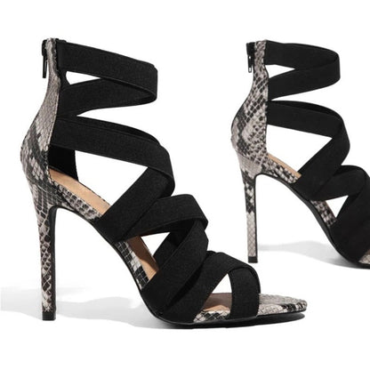 OrthoCare Snake Print Stiletto Sandals With Criss-Cross Straps