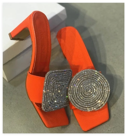 Cecilia | Orthopedic Block Heel Slide Sandals – Woven Square-Toe Comfort