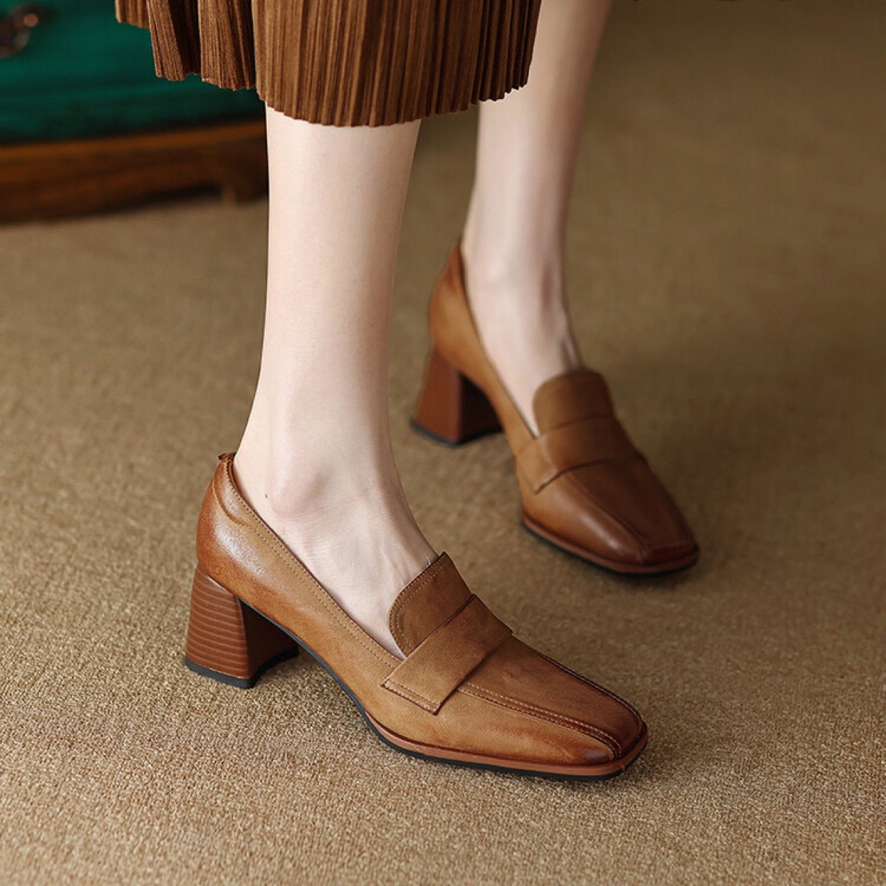 OrthoCare Low-Cut Shoes With Thick, Square Heels - Unique Elegance