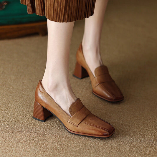 OrthoCare Low-Cut Shoes With Thick, Square Heels - Unique Elegance