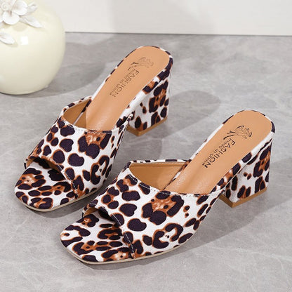 OrthoCare Leopard Chunky Heel Sandals - Square Toe