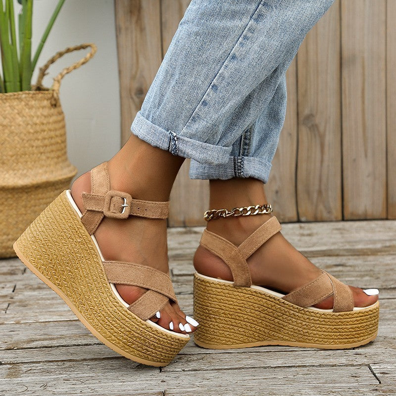 OrthoCare Cross Strap Espadrille Platform Wedge Sandals