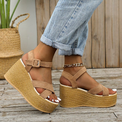 OrthoCare Cross Strap Espadrille Platform Wedge Sandals