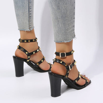 OrthoCare Rivet Sandals With Square Heels - Gladiator Elegance