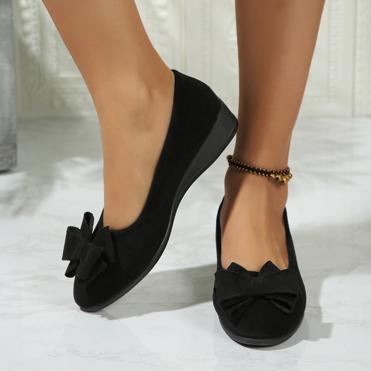 OrthoCare Suede Shoes With Bow And Elastic - Unique Elegance