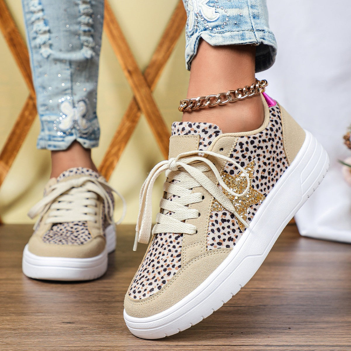 OrthoCare Unique Leopard Print Sneakers For Men And Women - Retro Style