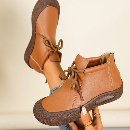 OrthoCare Vintage Lace-Up Ankle Boots – Soft Leather Comfort Walking Shoes