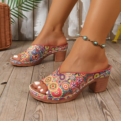 Halcyra | Women’s Orthopedic Boho Printed Block Heel Mules