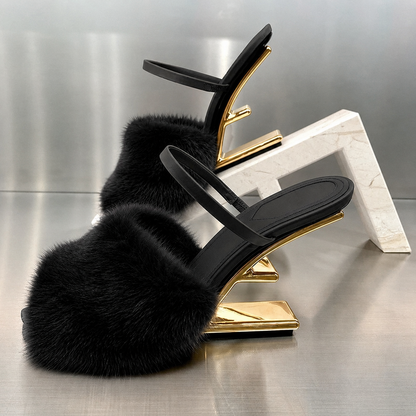 Mabel | Women’s Faux Fur Slip-On High Heel Sandals with Orthopedic Cushion