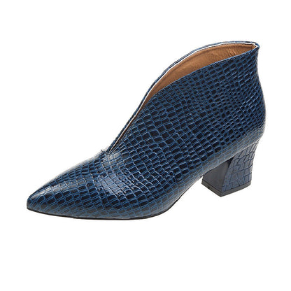 Mirevina | Women’s Orthopedic Croc-Embossed Pointed Toe Block Heel Pumps