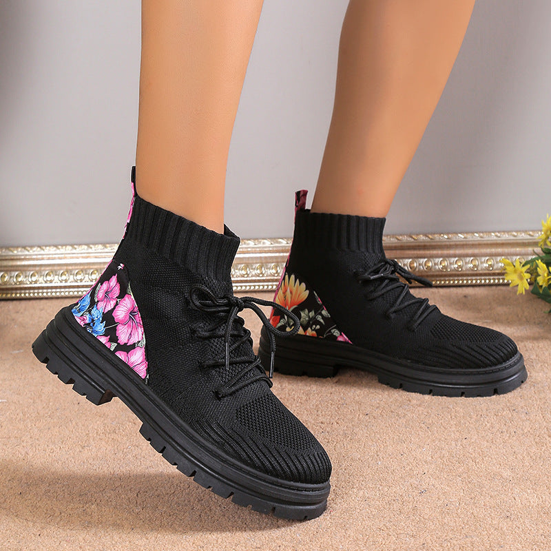 Malone | Floral Knit Orthopedic Lace-Up Boots