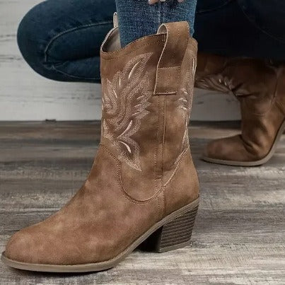OrthoCare Embroidered Western Boots - Chunky Heel