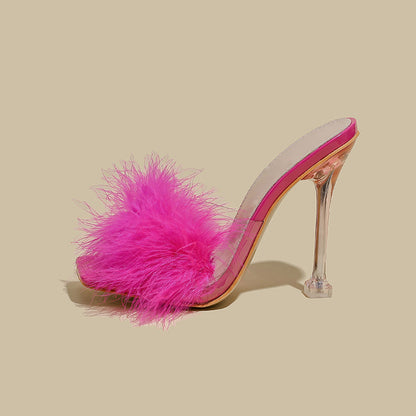 OrthoCare Crystal And Fur Stiletto Heel Sandals