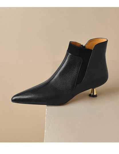 OrthoCare Genuine Leather Ankle Boots With A Kitten Heel, Unique Elegance