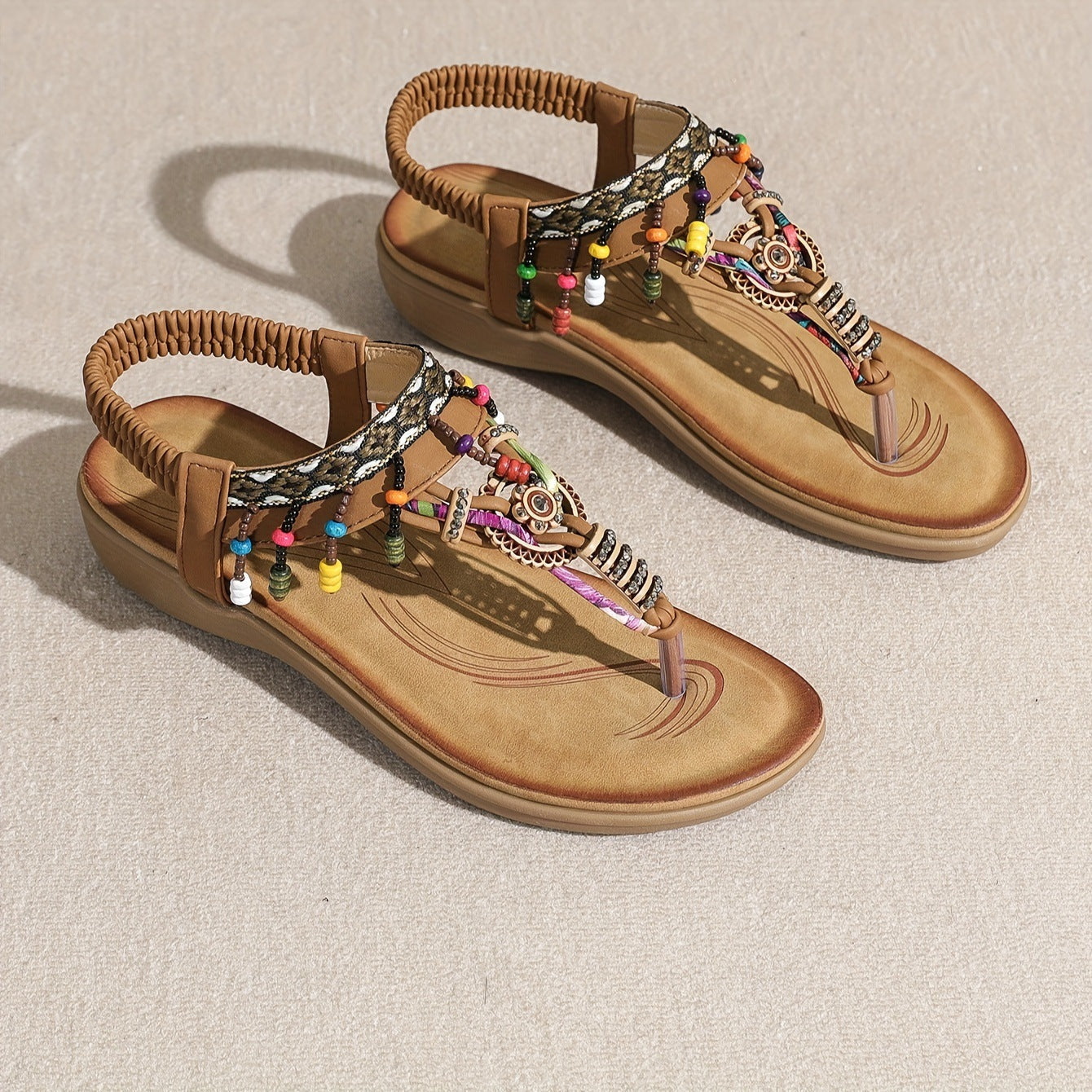 OrthoCare Bohemian Beaded T-Strap Flat Sandals