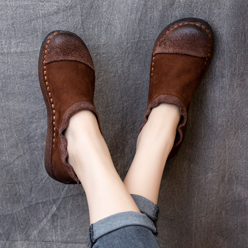 Abby | Orthopedic Vintage Suede Slip-On Loafers – Hand-Stitched Comfort Shoes