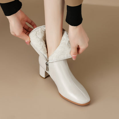 Celeste | Orthopedic Fur-Lined Side-Zip Leather Block Heel Boots