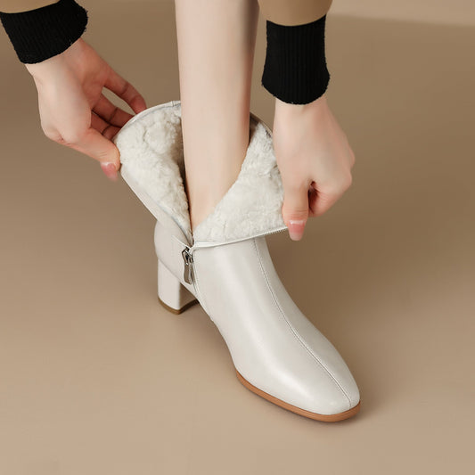 Celeste | Orthopedic Fur-Lined Side-Zip Leather Block Heel Boots