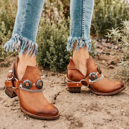 Calista | Orthopedic Western Buckled Chain-Accent Ankle Booties