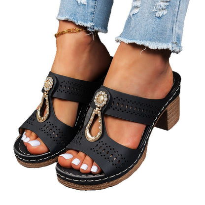 Jovielle | Women’s Orthopedic Cutout Block Heel Mule Sandals