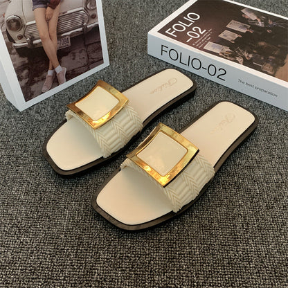 Lazelle | Women’s Orthopedic Square Buckle Slide Sandals