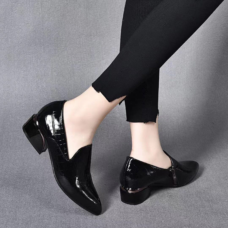 OrthoCare Leather Chunky Heel Shoes - Pointed Toe