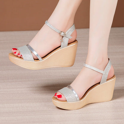 Xylina | Women’s Orthopedic Glitter Wedge Ankle Strap Sandals