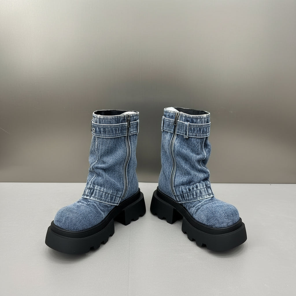 Lara | Orthopedic Denim Combat Boots