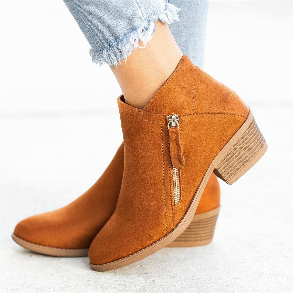 Magdalena | Orthopedic Side-Zip Suede Block-Heel Ankle Boots