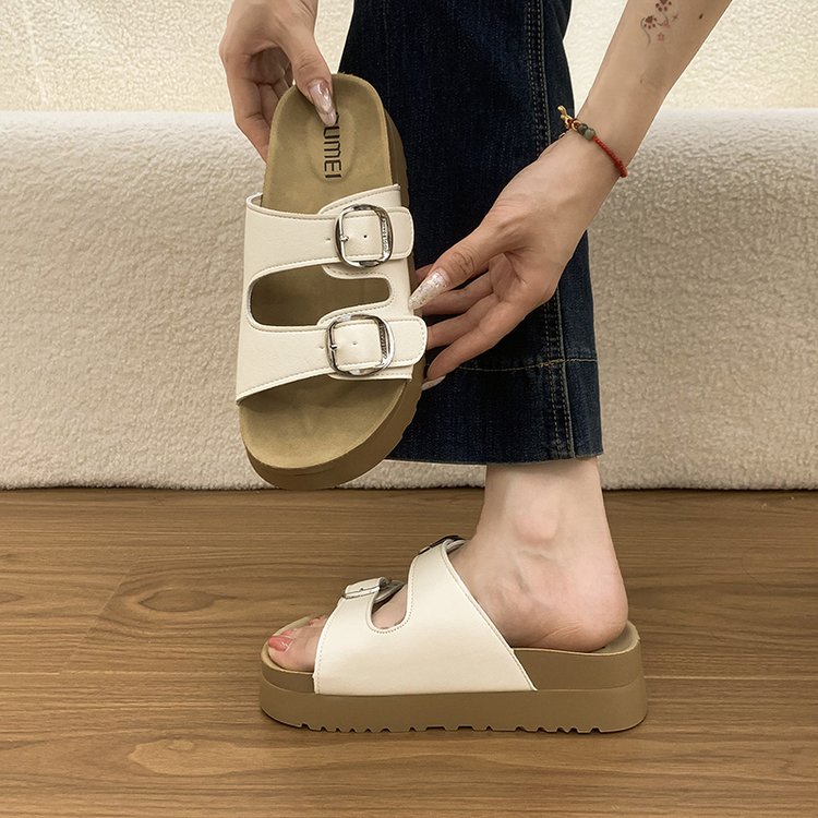 Caelina | Women’s Orthopedic Double Buckle Platform Slide Sandals
