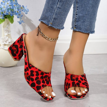 OrthoCare Leopard Chunky Heel Sandals - Square Toe