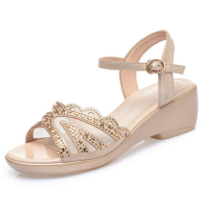 Rosavelle | Women’s Orthopedic Rhinestone Strappy Low Block Heel Sandals