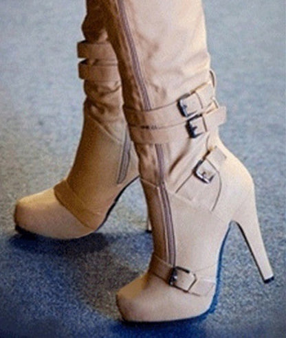 Bela | Orthopedic Retro High-Heel Boots – Zipper & Buckle Knee-High Booties