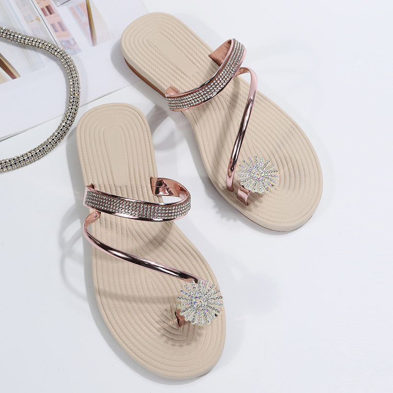 Rhea | Women’s Orthopedic Rhinestone Toe Ring Flat Sandals