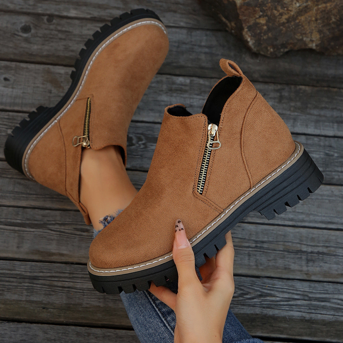 OrthoCare Suede Ankle Boots - Side Zipper Comfort