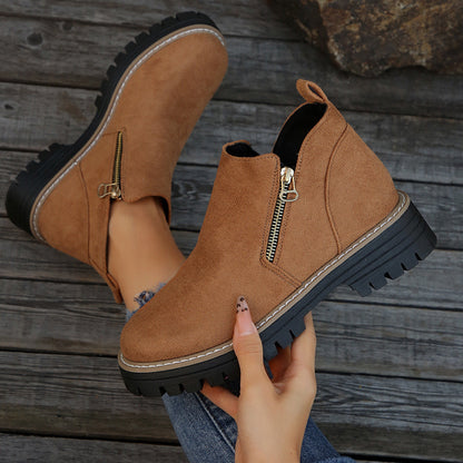 OrthoCare Suede Ankle Boots - Side Zipper Comfort
