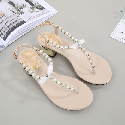 Nolenne | Women’s Orthopedic Pearl Strap Block Heel Sandals