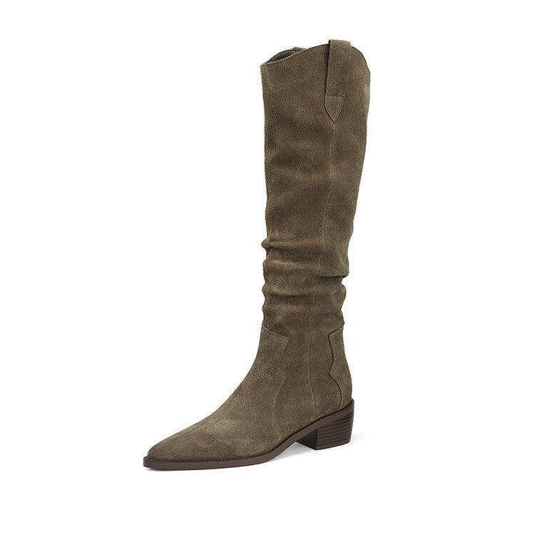 Mahine | Orthopedic Slouch Suede Knee-High Block-Heel Boots
