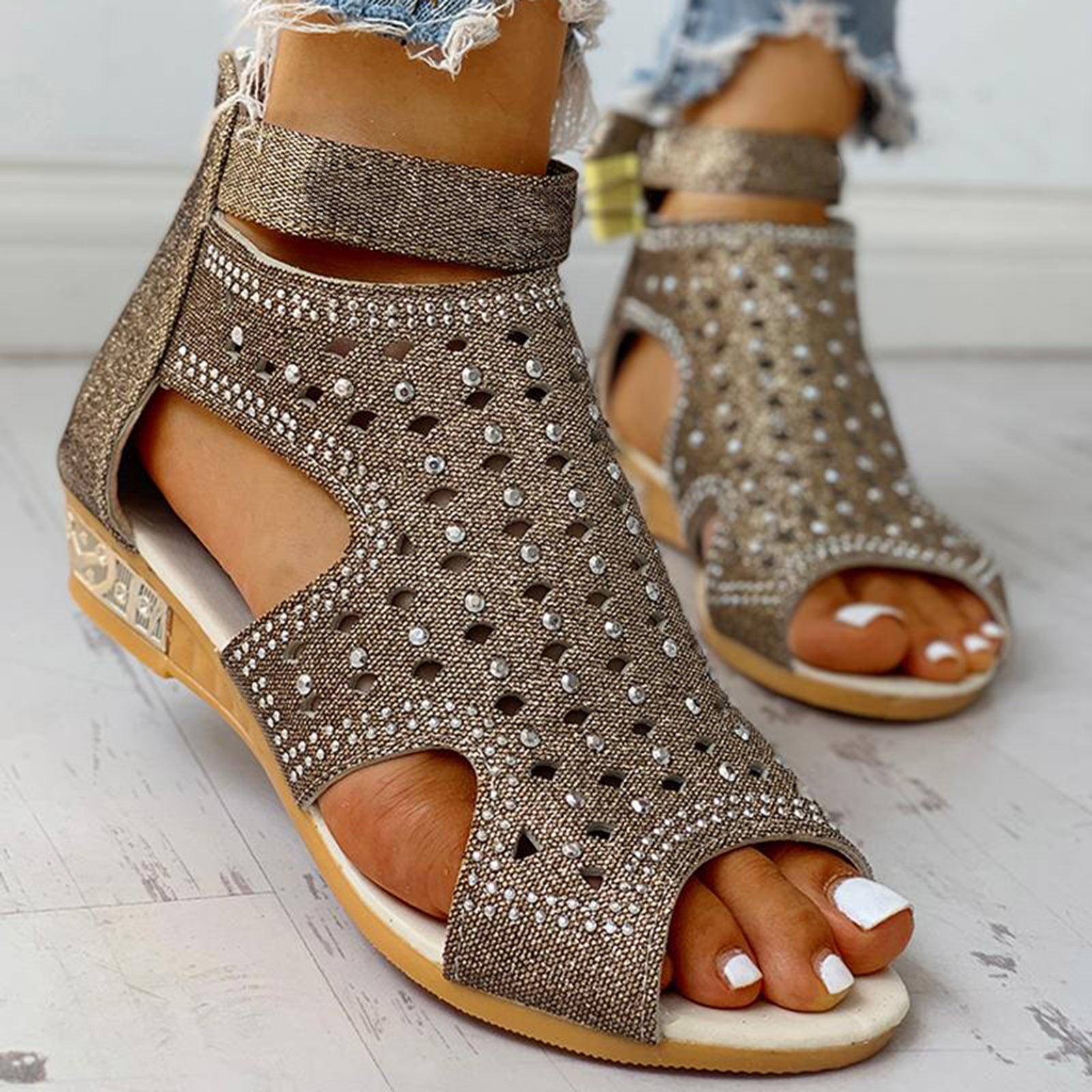 OrthoCare Summer Rhinestone Sandals With A Unique Back Zip Design