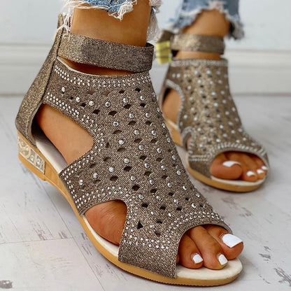 OrthoCare Summer Rhinestone Sandals With A Unique Back Zip Design