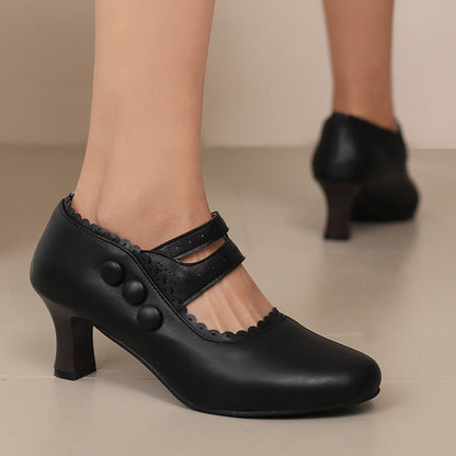 OrthoCare Vintage Button Mary Jane Heels – Elegant Comfort Classic Pumps