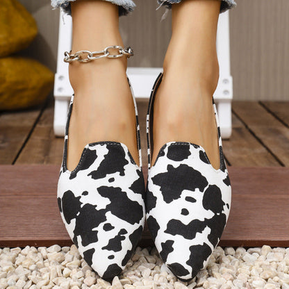 OrthoCare | Cow Print Pointed Toe Slip-On Loafers
