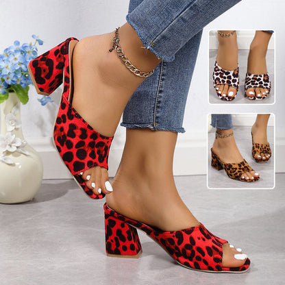 OrthoCare Leopard Chunky Heel Sandals - Square Toe