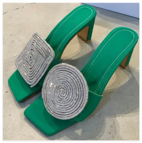 Cecilia | Orthopedic Block Heel Slide Sandals – Woven Square-Toe Comfort