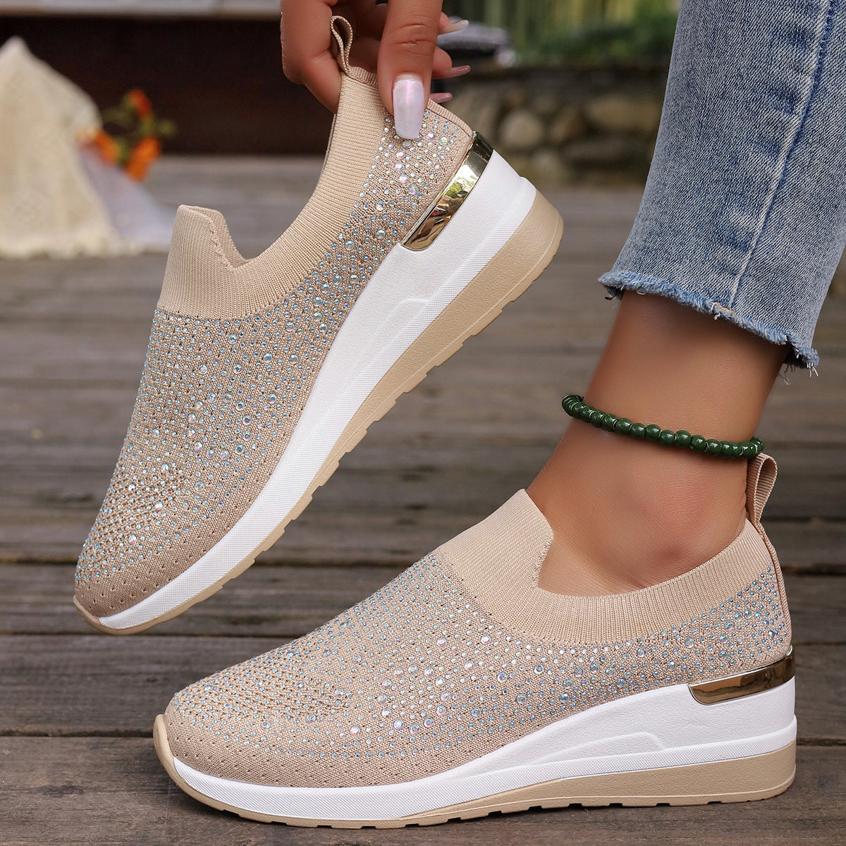 OrthoCare Rhinestone Slip-On Sneakers – Sparkly Lightweight Walking Shoes