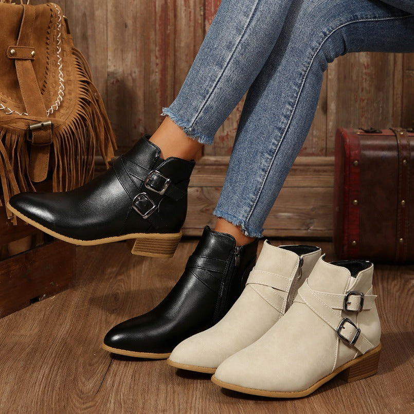 OrthoCare Ankle Boots - Chunky Heel Leather Comfort